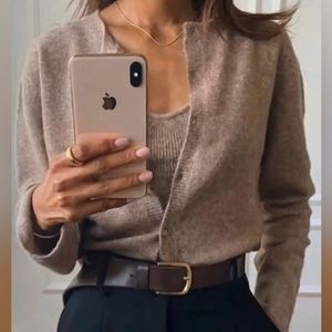 Zara Wool Blend Brown Button Front Crop Cardigan Sweater Size Small